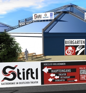 3D-Visualisierung: Flächenkonzept für Außenwerbung im Deutschen Theater in Fröttmaning